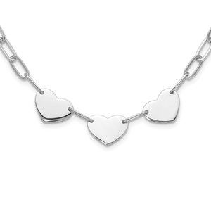 925 Sterling Silver Triple Heart Trendy Paperclip Design Link 17.5in Necklace